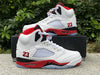 Pure original Air Jordan 5 Fire Red "Black Tongue" white and red