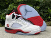 Pure original Air Jordan 5 Fire Red "Black Tongue" white and red