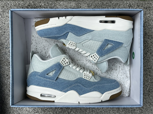 Pure original Air Jordan 4 Denim "Worn Blue" white blue Levi's