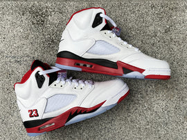 Pure original Air Jordan 5 Fire Red "Black Tongue" white and red