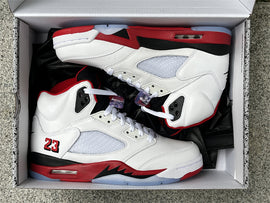 Pure original Air Jordan 5 Fire Red "Black Tongue" white and red