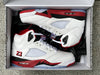 Pure original Air Jordan 5 Fire Red "Black Tongue" white and red