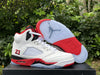 Pure original Air Jordan 5 Fire Red "Black Tongue" white and red