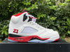 Pure original Air Jordan 5 Fire Red "Black Tongue" white and red